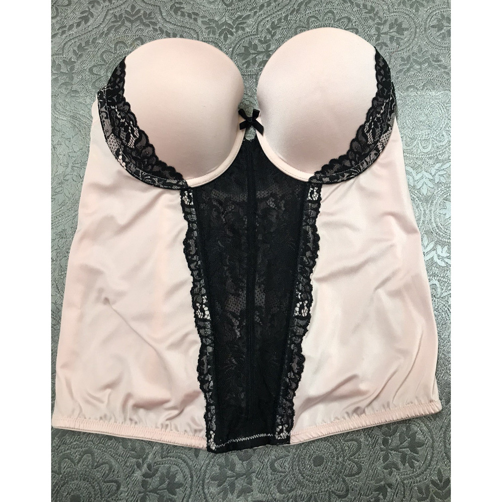 MAIDENFORM Sz 34B Pink Super Sexy Long Strapless Bustier Bra Corset Women's $68